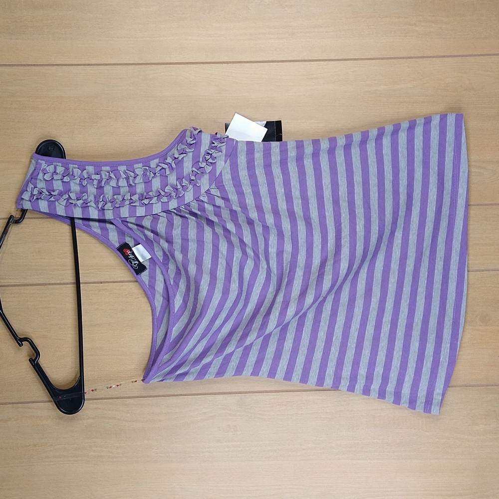 Te Amo Purple | Gray Stripe One - Shoulder Tank Top Size: XL